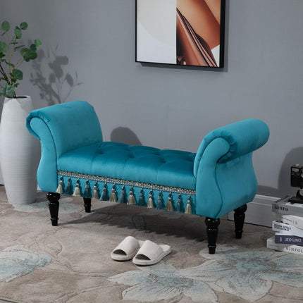 Luxury blue upholstered bench - 117 x 40 x 58 cm
