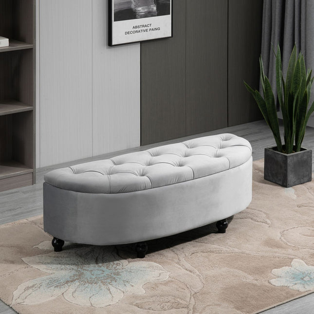 Velvet Touch storage bench stool, rubber wood, grey