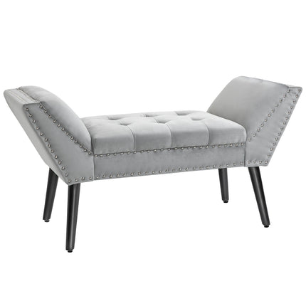 Moderne gepolsterte Bank, hellgrauer Samt, 114x46x56cm