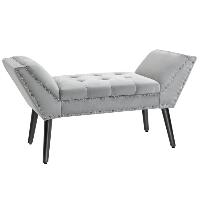 Moderne gepolsterte Bank, hellgrauer Samt, 114x46x56cm
