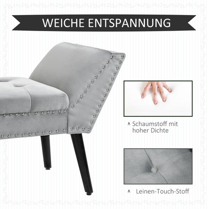 Moderne gepolsterte Bank, hellgrauer Samt, 114x46x56cm