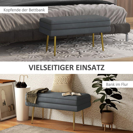 Polsterbank in grauer Samtoptik mit Stauraum