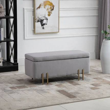 Čalouněná úložná lavice - světle šedý textil, 100x40x42 cm