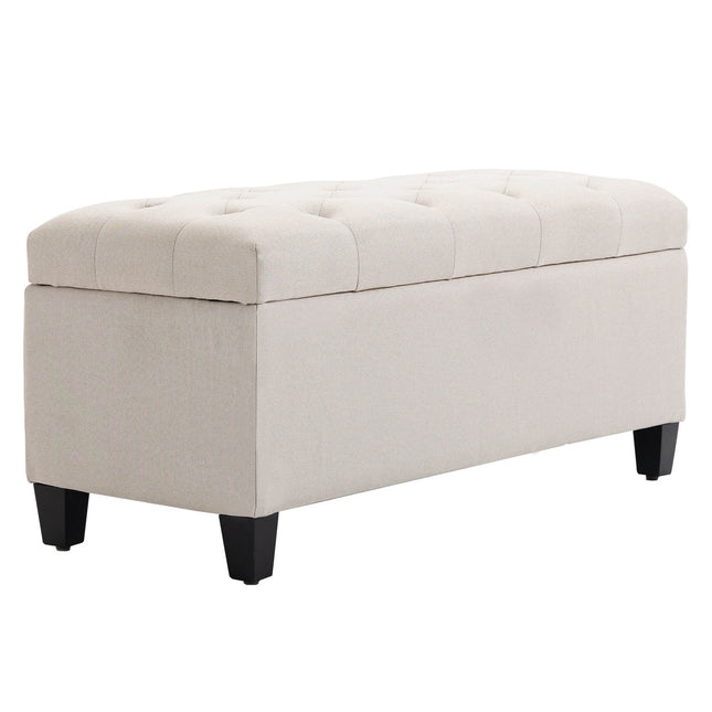 Úložná lavice, krémový potah, polyester se vzhledem lnu, 100 cm