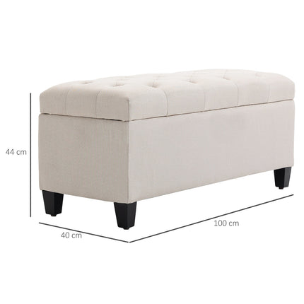 Sitzbank mit Stauraum, cremefarben, leinenähnliches Polyester, 100 cm