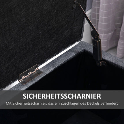 Gepolsterte Aufbewahrungsbank, dunkelgraues Leinen, 100 x 40 x 44 cm