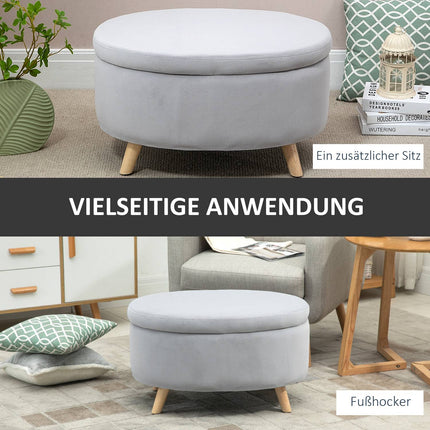 Gepolsterte Aufbewahrungsbank, oval, hellgrau