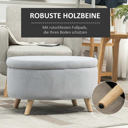 Gepolsterte Aufbewahrungsbank, oval, hellgrau