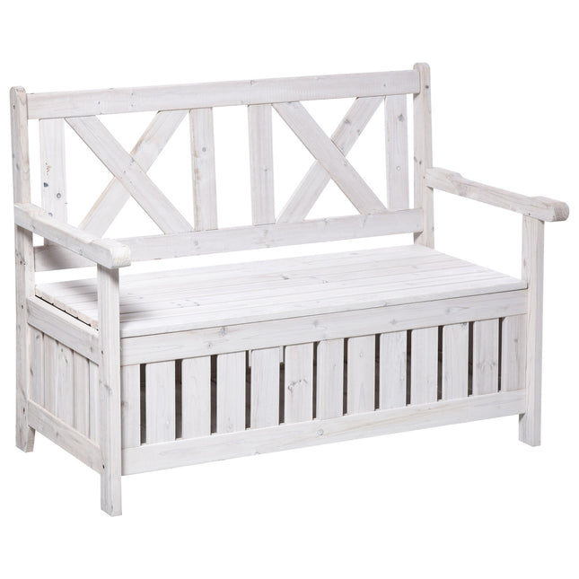 Garten-Sitzbank mit Stauraum, 2-Sitzer mit Kissen, weiß 115 cm