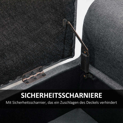 Upholstered storage bench, 130 kg capacity, dark grey