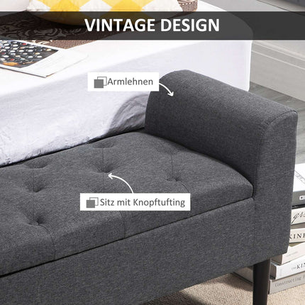 Upholstered storage bench, 130 kg capacity, dark grey