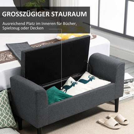 Upholstered storage bench, 130 kg capacity, dark grey