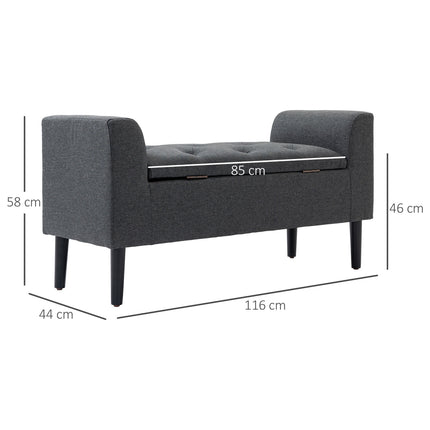 Upholstered storage bench, 130 kg capacity, dark grey