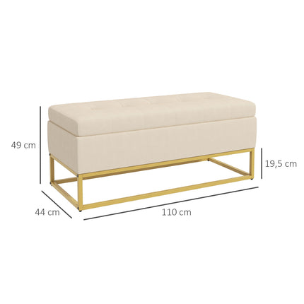 Beige gepolsterte Aufbewahrungsbank mit Stahlbeinen, 110cm