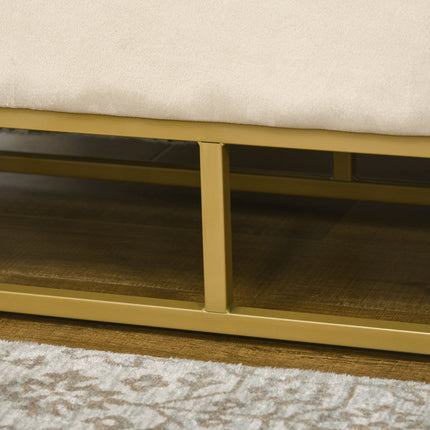 Beige gepolsterte Aufbewahrungsbank mit Stahlbeinen, 110cm