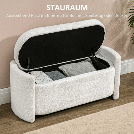 Cremefarbene Samt-Sitzbank mit Stauraum und Deckel - 105 x 44 x 45,5 cm