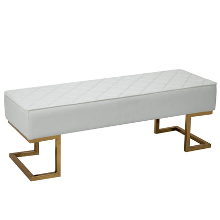 Weiße & goldene Kunstlederbank - 120x43x42 cm