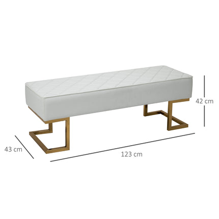 Weiße & goldene Kunstlederbank - 120x43x42 cm