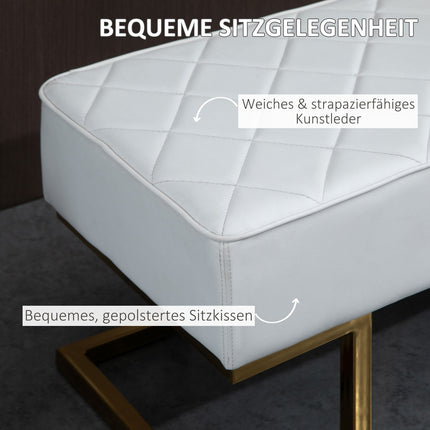 Weiße & goldene Kunstlederbank - 120x43x42 cm