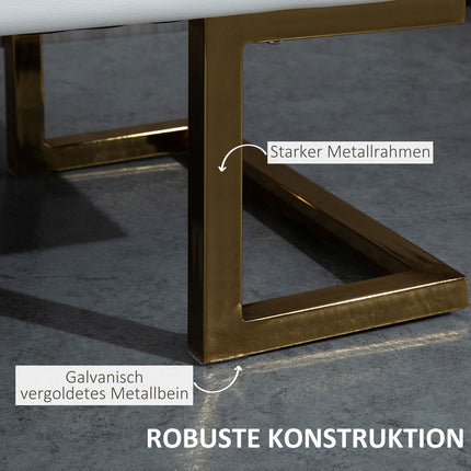 Weiße & goldene Kunstlederbank - 120x43x42 cm