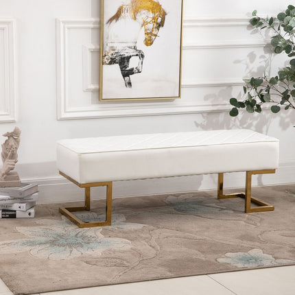 Weiße & goldene Kunstlederbank - 120x43x42 cm