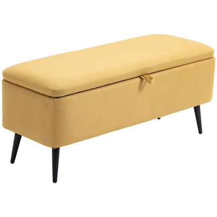 Sitzbank, Truhenbank, gepolsterte Bank, Leinen-Optik, bis 150 kg, 101 x 38,5 x 44,5 cm, gelb
