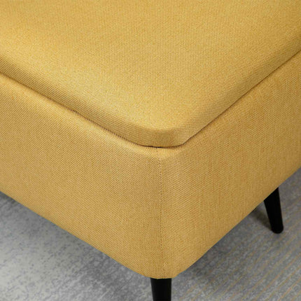 Sitzbank, Truhenbank, gepolsterte Bank, Leinen-Optik, bis 150 kg, 101 x 38,5 x 44,5 cm, gelb