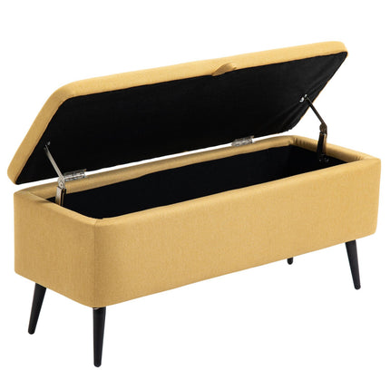 Sitzbank, Truhenbank, gepolsterte Bank, Leinen-Optik, bis 150 kg, 101 x 38,5 x 44,5 cm, gelb