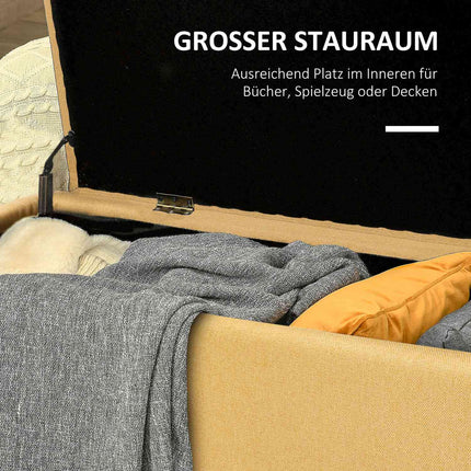 Sitzbank, Truhenbank, gepolsterte Bank, Leinen-Optik, bis 150 kg, 101 x 38,5 x 44,5 cm, gelb