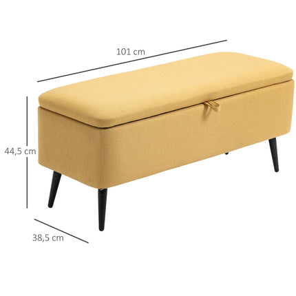 Sitzbank, Truhenbank, gepolsterte Bank, Leinen-Optik, bis 150 kg, 101 x 38,5 x 44,5 cm, gelb