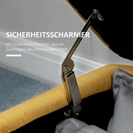 Sitzbank, Truhenbank, gepolsterte Bank, Leinen-Optik, bis 150 kg, 101 x 38,5 x 44,5 cm, gelb