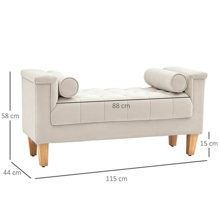 Chenille-gepolsterte Bank mit Armlehnen und Kissen, beige