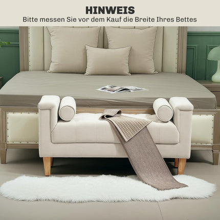 Chenille-gepolsterte Bank mit Armlehnen und Kissen, beige