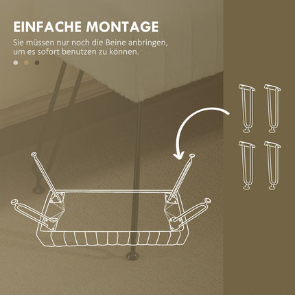 Gepolsterte cremefarbene Bank mit Metallbeinen, Kunstfell-Optik