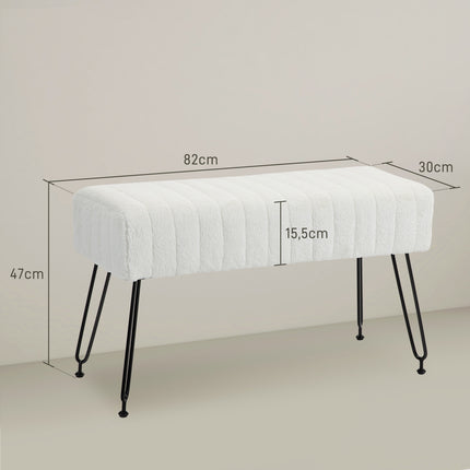 Gepolsterte cremefarbene Bank mit Metallbeinen, Kunstfell-Optik