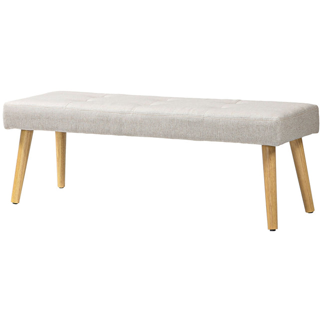 Cremefarbene Bank mit Holzbeinen, 120 x 41 x 43 cm
