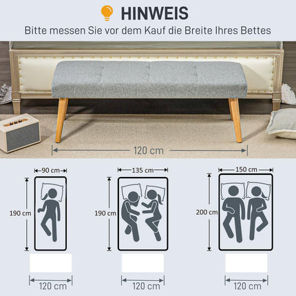 Graue Polsterbank mit Knopfheftung, 120x41x43 cm