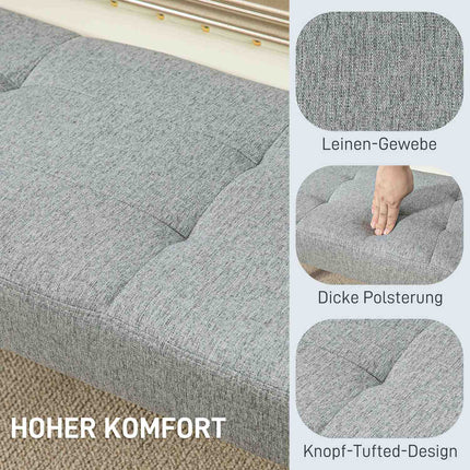 Graue Polsterbank mit Knopfheftung, 120x41x43 cm