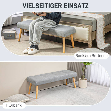 Graue Polsterbank mit Knopfheftung, 120x41x43 cm