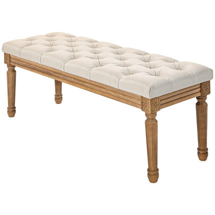 Gepolsterte Bank mit Holzfüßen, 120x41x48 cm, creme