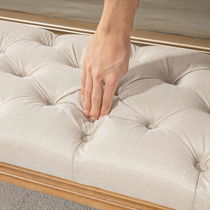 Gepolsterte Bank mit Holzfüßen, 120x41x48 cm, creme