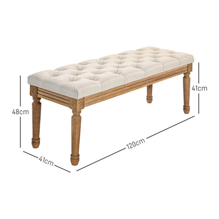Gepolsterte Bank mit Holzfüßen, 120x41x48 cm, creme