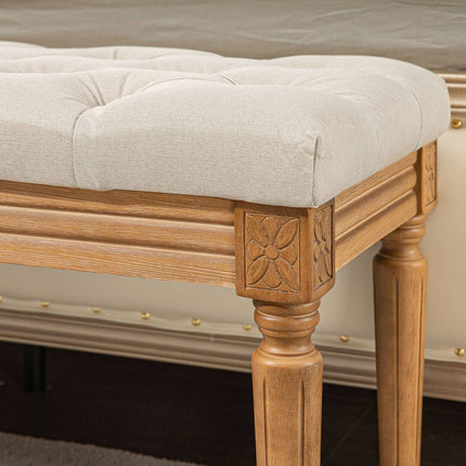 Gepolsterte Bank mit Holzfüßen, 120x41x48 cm, creme