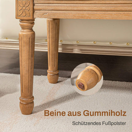 Gepolsterte Bank mit Holzfüßen, 120x41x48 cm, creme