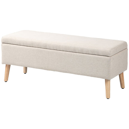 Beige gepolsterte Aufbewahrungsbank – Leinenoptik, 110x39x45 cm