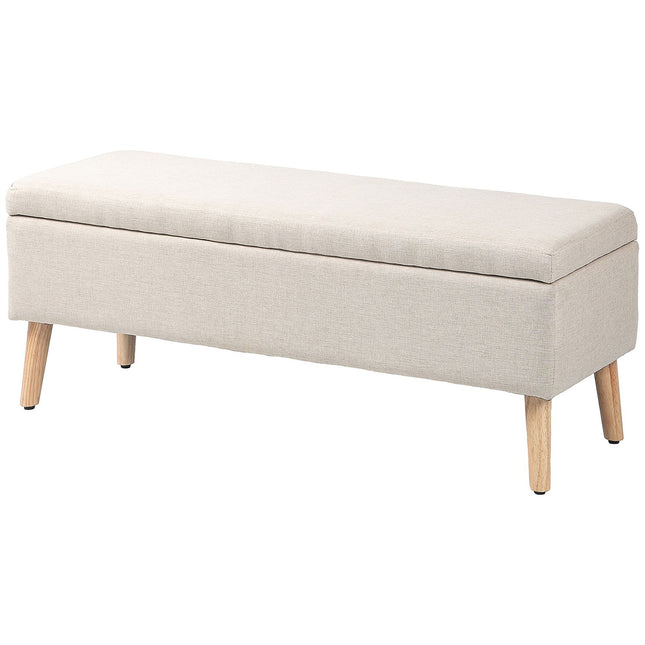 Beige gepolsterte Aufbewahrungsbank – Leinenoptik, 110x39x45 cm
