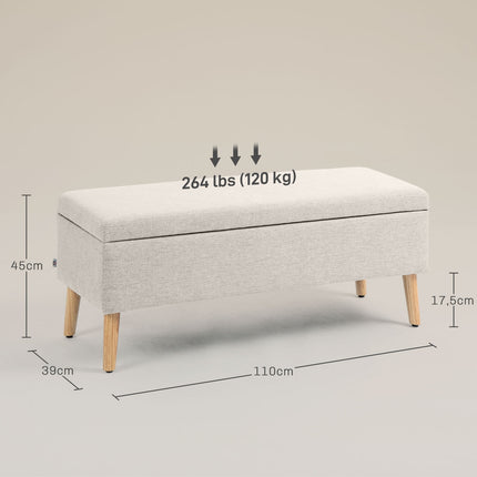 Beige gepolsterte Aufbewahrungsbank – Leinenoptik, 110x39x45 cm