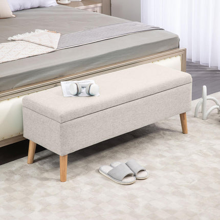 Beige gepolsterte Aufbewahrungsbank – Leinenoptik, 110x39x45 cm