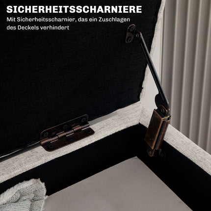 Beige gepolsterte Aufbewahrungsbank – Leinenoptik, 110x39x45 cm
