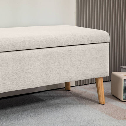 Beige gepolsterte Aufbewahrungsbank – Leinenoptik, 110x39x45 cm